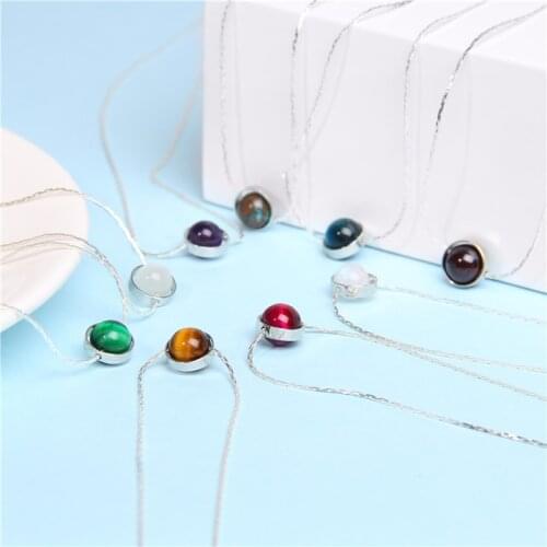 Natural Stone Beads Necklaces For Women Silver Color Chain Necklace Cat Eye Moonstone Amethysts Statement Minimalist Jewelry