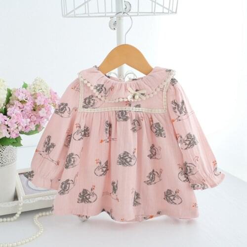 Idea Fish Baby Girs Dress A-line Children Spring Dress Newborn Lantern Sleeve Print Party Princess Infant Dress Baby Clothes