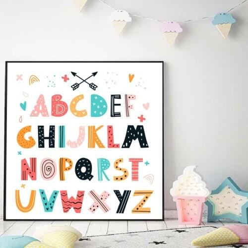 Colorful Alphabet Wall Art Print Canvas Paintings Cartoon Geometry Posters Pictures Nursery Point Line for Kids Room Home Decor