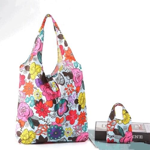Foldable Recycle Shopping BagEco Friendly Ladies Reusable Shopping Tote Bag Floral Fruit Vegetable Grocery Pocket