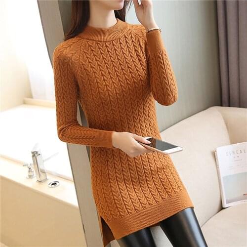 T-Neck Sweater Womens Pullover Thickened Autumn Winter Twist Loose Knitted Long Sleeve Korean Medium Length Thick 2020 New Hot