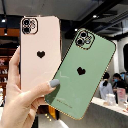 Love Heart Ultra Thin Plating Phone Case For iphone XS XR X 7 8 Plus 12 Mini 11 Pro Max SE 2020 Cover Silicone Soft Back Shell