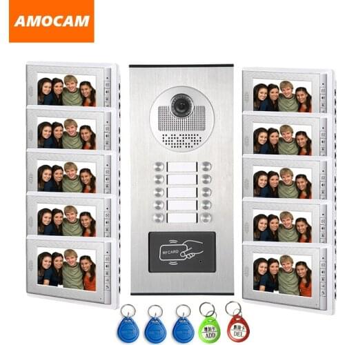 10 Units Video Intercom Apartment Door Phone System HD Camera 7" Monitor video Doorbell with 5-RFID Card Unlock for 10 Household