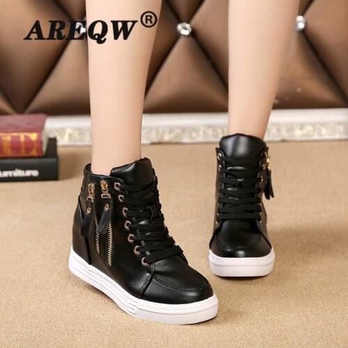 New Style Side Zipper High-top Round Toe Sports and Leisure Womens Single Shoes Thick-soled White Sneakers