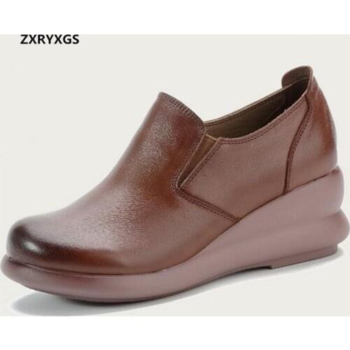 Hot Promotion 2020 New Spring Womens Shoes Fashion Genuine Leather Shoes Wedges High Heels Lightweight Comfortable Women Shoes