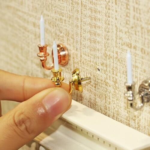 2PCS/SET Vintage 1/12 Scale Dollhouse Miniature Candlestick Wall Lamp Pretend Play Doll House Furniture Decoration Accessories