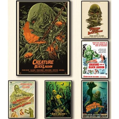 25 Designs Horror Movie Creature From The Black Lagoon Whitepaper Poster HomeDecal Painting Wall Sticker for Coffee House Bar