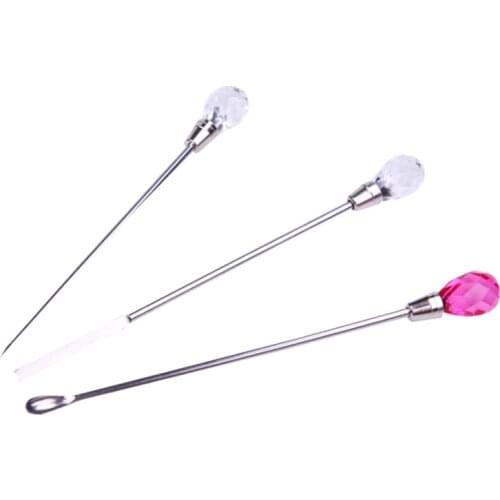 3pcs Stainless Steel Nail Art Stirring Rod Tool Powder Liquid Picking Spoon Crystal Handle Stir Stick for UV Gel Polish
