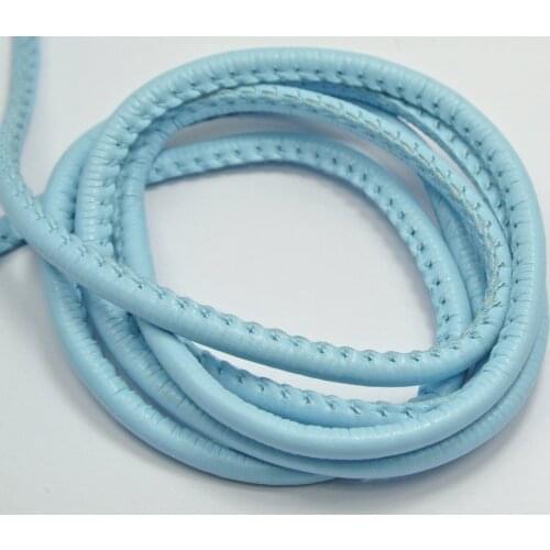 32.8 Feet Sky-Blue Stitched Round Soft Synthetic Leather String Jewelry Cord 5mm