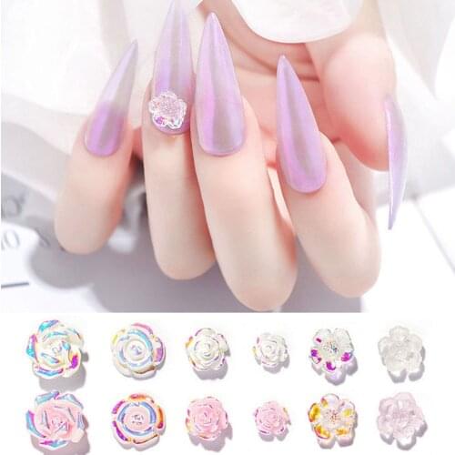 3D Resin Flowers Nail Art Rhinestone Gems Decorations Manicure DIY Tips Flowers Arylic Petal Resin Glazed Nail AB Crystal