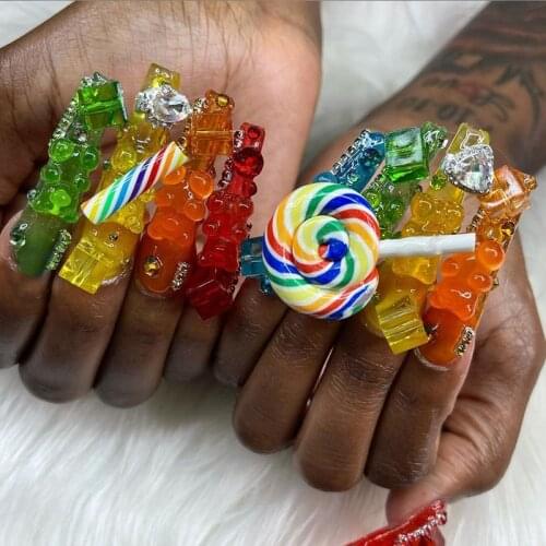 20pcs Luxury 3D Nail Charms Kawaii Resin Candy /Jelly Gummy Bear Mixed Nails Art Tips Rhinestones Decoration Manicure Tool