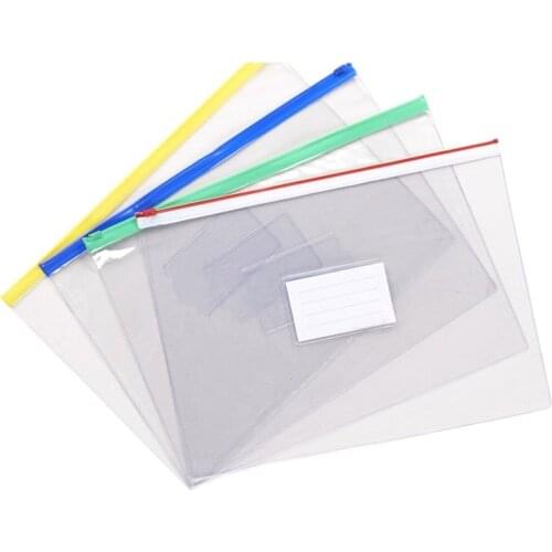 50x Custom Half Clear / Half Frosted Waterproof Plastic Pocket Documents Card Holder Zipper File Folder Bag Mixed Color A4/A5/A6