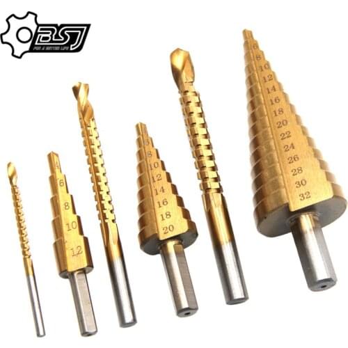 6PCS/Set HSS Titanium Step Drill Bit 4-12/4-20/4-32 mm Step Cone Cutting Tools Steel Woodworking Metal Drilling