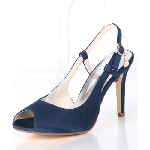Creativesugar open toe slingback satin evening dress shoes bridal wedding party prom pumps navy blue white ivory lilac eggplant
