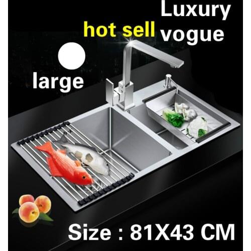 Free shipping Apartment large kitchen manual sink double groove do the dishes 304 stainless steel hot sell 810x430 MM