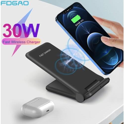 30W Qi Wireless Charger Stand For iPhone 12 11 Pro XS Max Mini X XR 8 Foldable Induction Fast Charging Pad for Samsung S21 S20