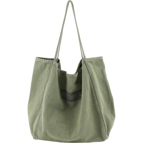 Big Canvas Bag Shopping Handbag Large Capacity Women Casual Shoulder Bags Letter Print Simple Tote Bag Green Black Bolsos Mujer