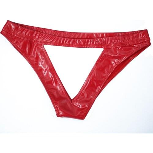 Plus Size Latex PVC Leather String Women Thongs And G Strings Kawaii Triangle Hollow Out Sexy Tanga T-back Thong Lingerie Tangas