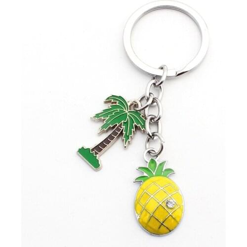 FREE SHIPPING BY DHL 100pcs/lot Cute Metal Palm Tree and Pineapple Keychains Palm Tree Keychains Fruit Keyrings Sea Resort Gifts