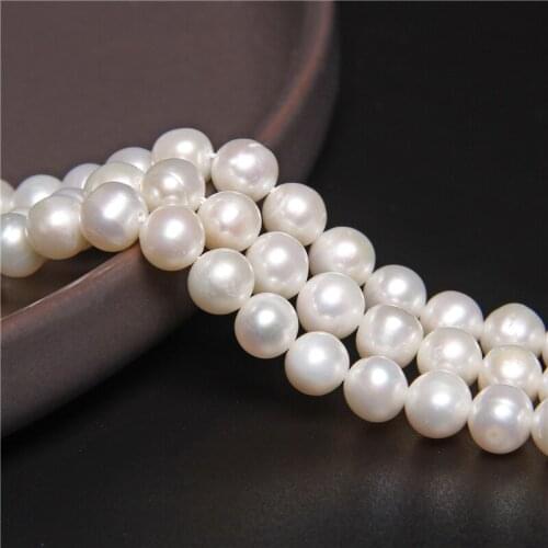 7-8mm White Real Near Round Pearls Freshwater Natural Pearl Beads For DIY Necklace Bracelets Earring Jewelry Making 14" Strand