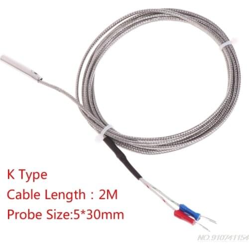2m K-Type Thermocouple Temperature Sensor 0-600℃ 5*30mm Probe Stainless Steel N27 20 Dropshipping