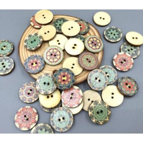 DIY 100pcs Mixed Retro Round Wooden buttons sewing scrapbook decoration 2 hole 20mm
