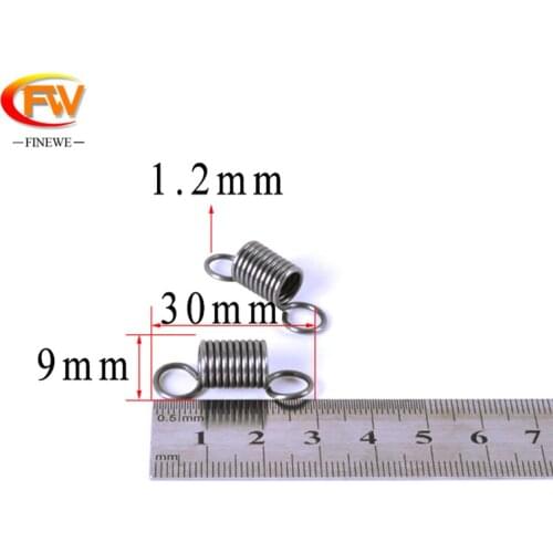 FINEWE 5pcs/lot 1.2mm wire diameter 9mm outside diameter 30/40/50/60/70/80/90/100mm length tension spring wholesale