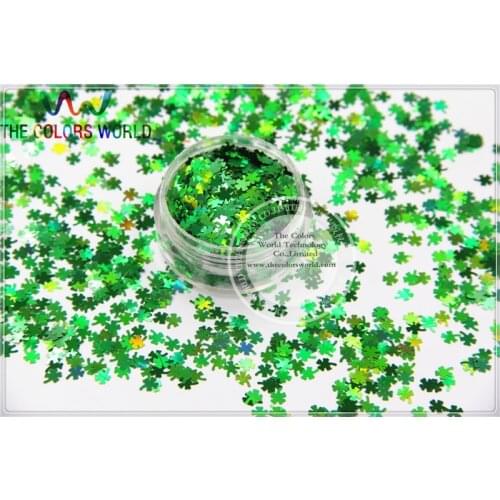 Holographic Green Color Four-leaf Clover Shamrock Shape Glitter for Nail Art and DIY decoration
