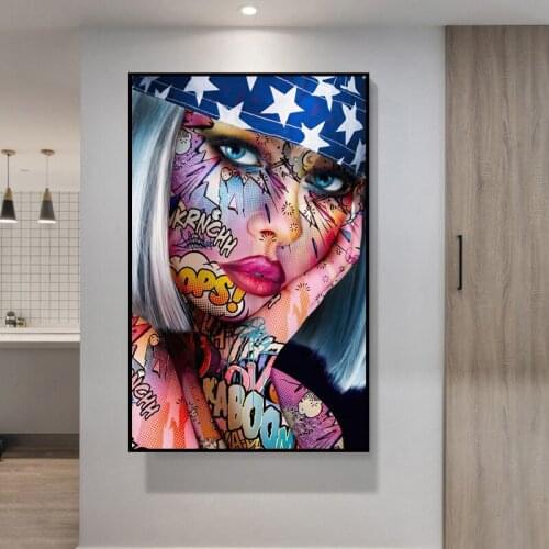 Graffiti Art Portrait Girl Canvas Paintings On The Wall Art Posters Prints Wall Pictures for Living Room Home Wall Cuadros Decor