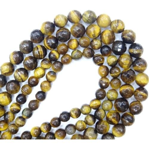 Natural Stone Faceted Brown Gold Tiger Eye stone Round Loose Beads 4 6 8 10 12MM For Jewelry Making Diy Bracelet Necklace