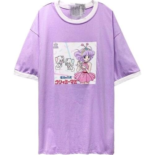Harajuku Japan Style Cartoon Magical Angel Creamy Mami Print Short Sleeve T-shirt Women Summer O-neck Tee Shirt Girls Top