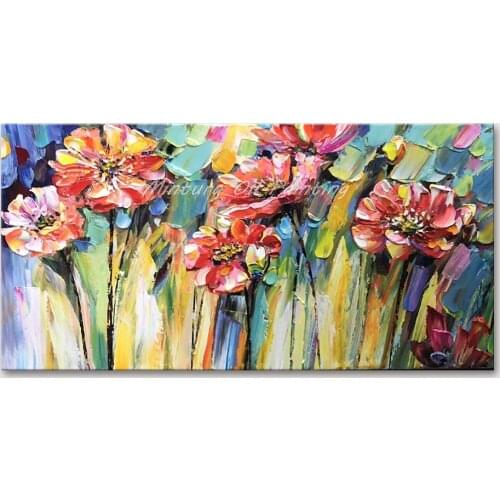 Mintura Wall Picture for Living Room Oil Paintings on Canvas Hand Painted Beautiful Red flowers Hotel Decor Wall Art No Framed