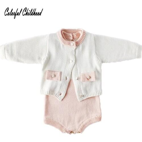 Infant Baby Girls 2pcs Set Long Sleeve Knitted Bodysuit+ Sweater Cardigan Baby Clothing Newborn Fashion 2018 Clothes for babies