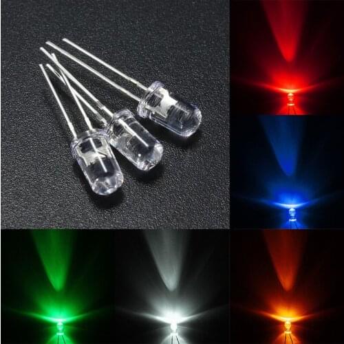50PCS/lot 5mm LED RGB Emitting Diodes Kit Transparent Water Clear Round Top Led Light White/Yellow/Red/Blue/Green Dropshipping
