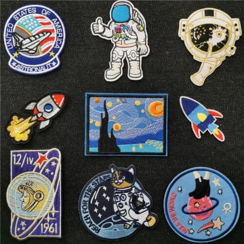 Space Astronaut Badges Iron-on transfers for clothing Applique Ironing Cloth UFO Sewing Supplies Decorative Decals Fusible