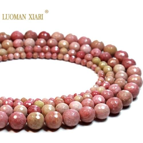 Wholesale 100% Natural Rhodochrosite Faceted Round Stone Beads For Jewelry Making DIY Necklace Bracelet 4/6/8/10mm Strand 16