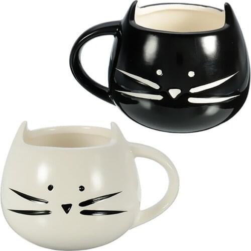 420ml Lovely White / Black Cat Coffee Milk Light Ceramic Lovers Mug Couples Cup X7YD