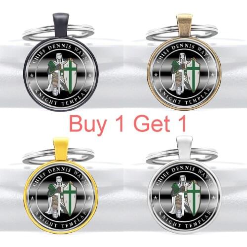 Buy 1 Get 1 Classic Knight Templar Chief Dennis Wayne Glass Cabochon Key Chain Retro Men Women Jewelry Key Rings