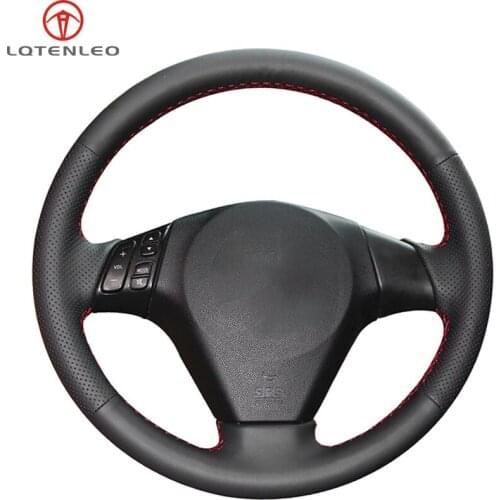 LQTENLEO Black Genuine Leather Steering Wheel Cover For Mazda 3 2003-2012 Mazda 5 Mazda 6 Mazda 8 2004-2010 Mazda MPV 2004-2006