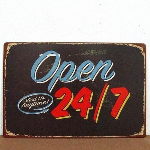 Open 24 hours 7days PAINTING Antique Metal Art Poster Tin Sign Home Club Bar Cafe Wall Decor Painting