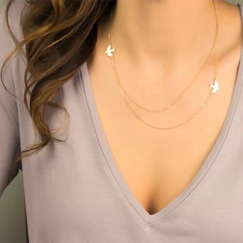 Fashion New Birds Pendant Clavicle Chain Necklace Trendy Double Layer Exquisite Party Statement Necklace Jewelry