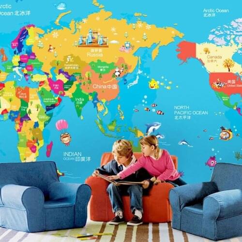 A large childrens room mural wallpaper wallpaper cartoon character education aisle World Map Custom sizes