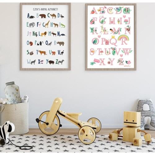 ABC Alphabet Wall Art Poster Baby Nursery Animal Plant Alphabet Canvas Painting Language Educational Pictures Kids Room Decor