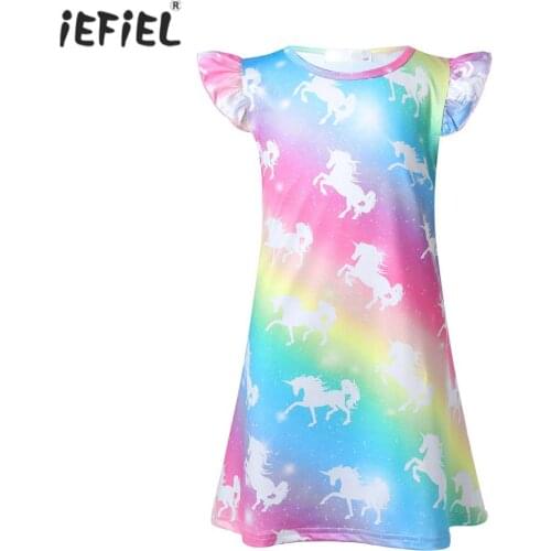 Summer Cotton Girls Casual Dress Short Sleeve Cartoon Sleepwear Kids Dresses For Girls Princess Nightdress Nightgown Pajamas