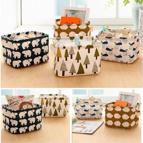 New Cartoon Linen Desk Storage Box Home Cotton Organizer Case Jewelry Cosmetic Stationery Sundries Cute Animal Tree Decor #83235
