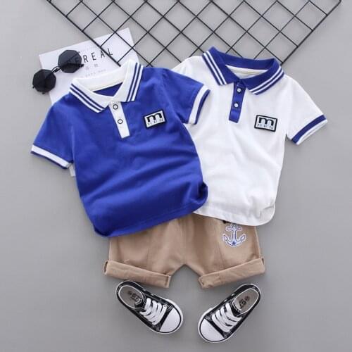 2020 New Arrival Boys Clothes Set Short Sleeve Polo Shirt T-shirt Shorts 2 Piece Set Kids Set Navy Anchor Sailor Suit Apparel