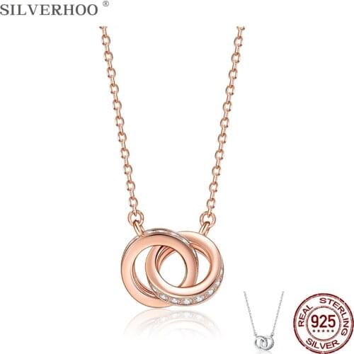 SILVERHOO 925 Sterling Silver Double Loops Zircon Necklace High Quality Women Collarbone Chains The New Listing Fine Jewelry