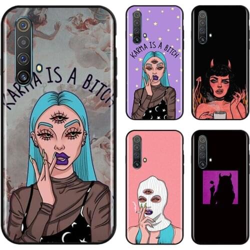 Lovely Devil Girl For OPPO Find X3 X2 K5 K3 R17 R15 R9S F19 F15 F11 F9 F7 F5 Neo lite Pro Black Soft Phone Case