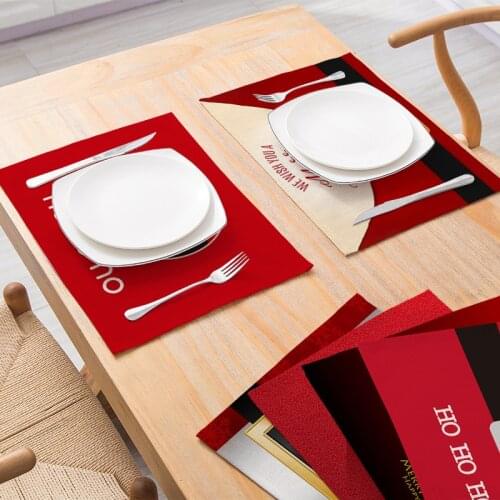 Christmas Placemat Cotton Linen Cloth Placemats for Table Art Table Mat Red Series Kitchen Accessories Rectangular Table Mat
