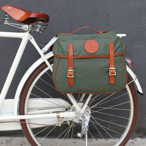 Tourbon City Cycling Vintage Bicycle Pannier Rear Rack Trunk Backseat Saddle Bags Bike Luggage Two Bags Waterproof Waxed Canvas